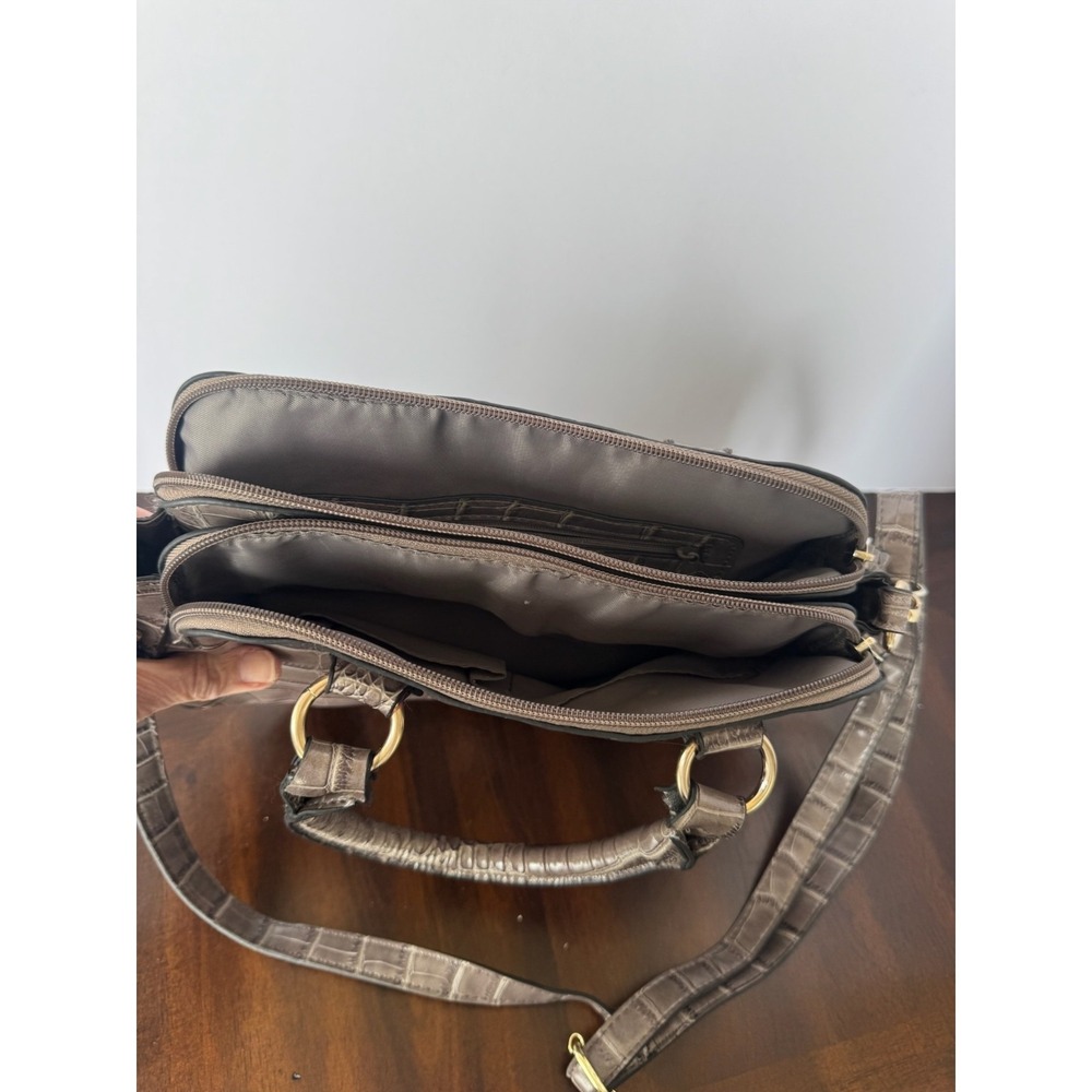 Bueno Faux Croc Embossed Satchel Handbag Brown With Crossbody‎ Strap - Picture 4 of 7